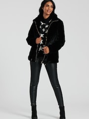 South Beach Black Faux Fur Jacket with Waits Ties - Image 4 of 6