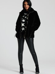 South Beach Black Faux Fur Jacket with Waits Ties - Image 5 of 6