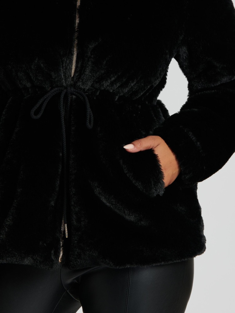 South Beach Black Faux Fur Jacket with Waits Ties - Image 6 of 6