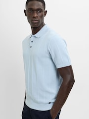 Tricou polo din bumbac, tricotat texturat vertical, cu mânecă scurtă și nasturi French Connection - Imaginea 1 din 4