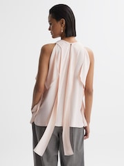 Reiss Nude Calista Tie Neck Draped Blouse - Image 4 of 5