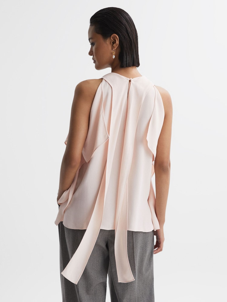 Reiss Nude Calista Tie Neck Draped Blouse - Image 4 of 5