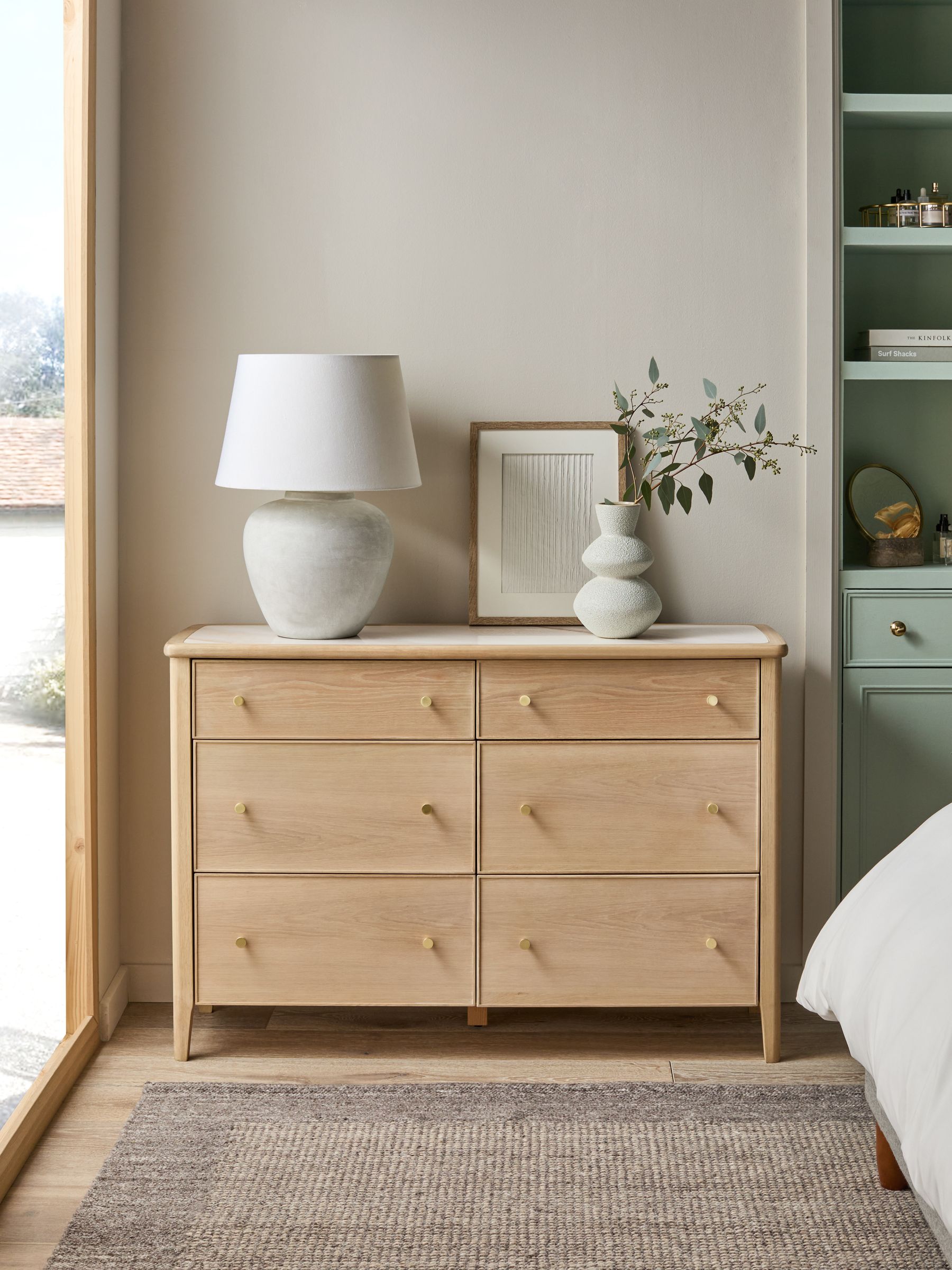 Buy Light Natural Clementine Oak Veneer 6 Drawer Wide Chest of
