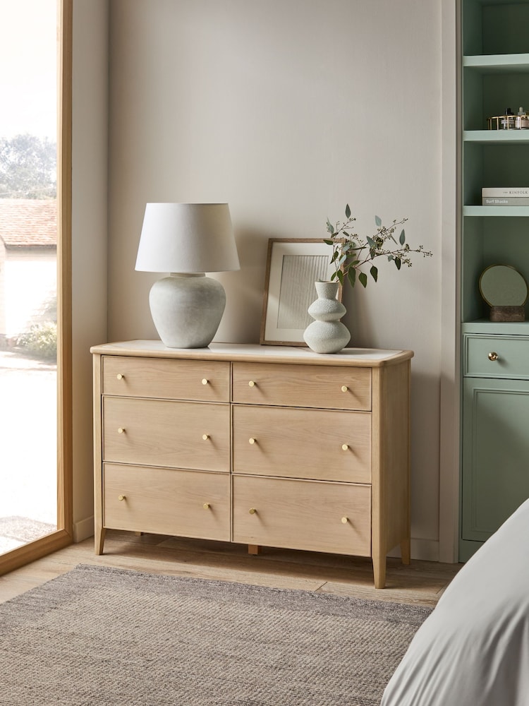 Light Natural Clementine Oak Veneer 6 Drawer Wide Chest of Drawers - Image 2 of 8
