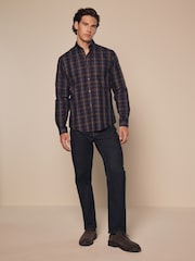 Neutral Brown Check Regular Fit Easy Iron Long Sleeve Single Cuff Oxford Shirt - Image 2 of 8