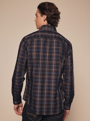Neutral Brown Check Regular Fit Easy Iron Long Sleeve Single Cuff Oxford Shirt - Image 3 of 8