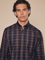 Neutral Brown Check Regular Fit Easy Iron Long Sleeve Single Cuff Oxford Shirt - Image 4 of 8