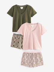 Kaki/roza - kratek rokav; s kratkimi rokavi 100% Cotton Pyjama Sets 2 komplet - Slika 1 iz 11