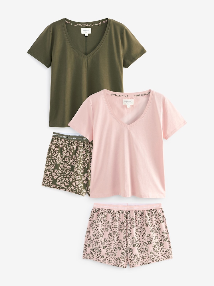 Kaki/roza - kratek rokav; s kratkimi rokavi 100% Cotton Pyjama Sets 2 komplet - Slika 1 iz 11