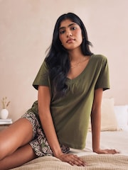 Kaki/roza - kratek rokav; s kratkimi rokavi 100% Cotton Pyjama Sets 2 komplet - Slika 2 iz 11
