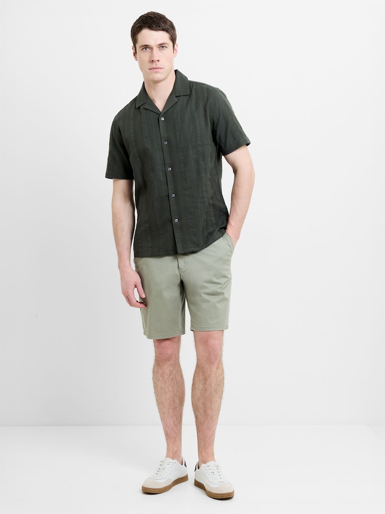 French Connection Green Cotton Textured Stripe Button Short Sleeve Shirt - Image 1 of 6 French Connection Green Cotton Textured Stripe Button Short Sleeve Shirt - Image 1 of 6