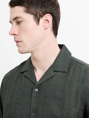 French Connection Green Cotton Textured Stripe Button Short Sleeve Shirt - Image 2 of 6