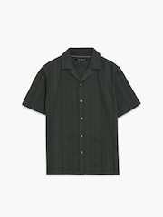 French Connection Green Cotton Textured Stripe Button Short Sleeve Shirt - Image 3 of 6