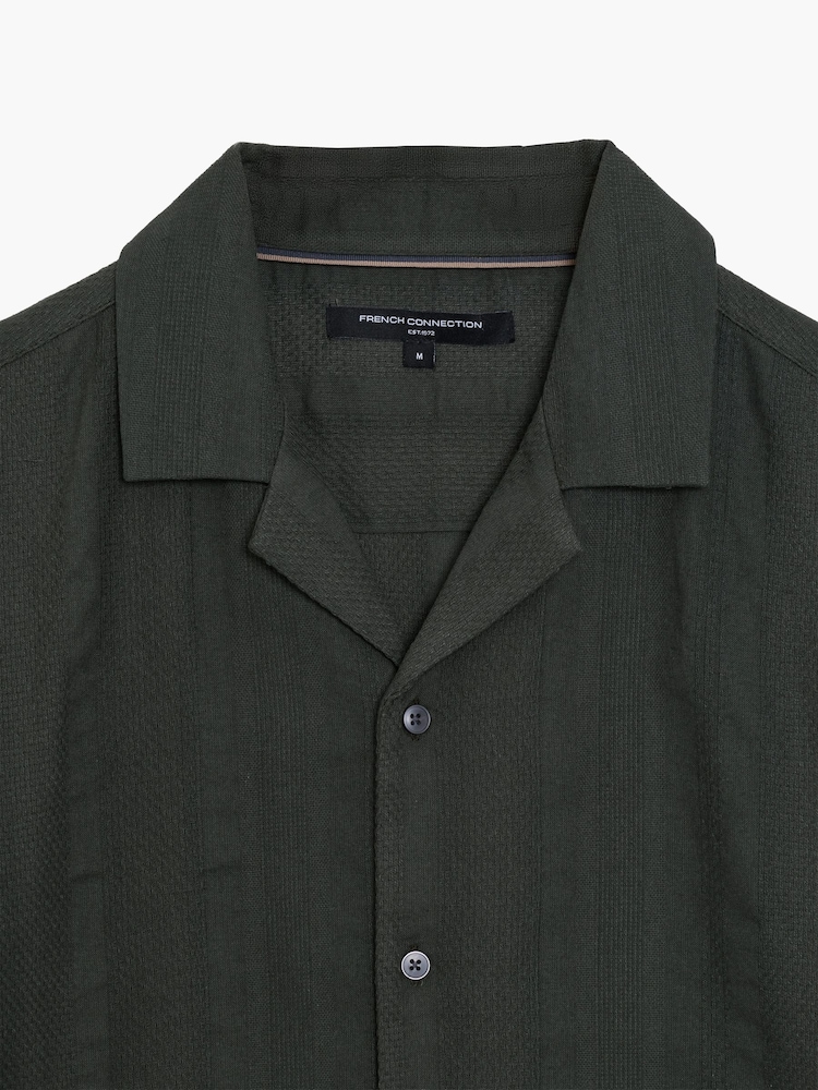 French Connection Green Cotton Textured Stripe Button Short Sleeve Shirt - Image 6 of 6 French Connection Green Cotton Textured Stripe Button Short Sleeve Shirt - Image 6 of 6