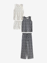 Blau/Ecru - Pyjama mit Rüschen aus 100 % Baumwolle im 2er-Pack - Bild 5 von 10