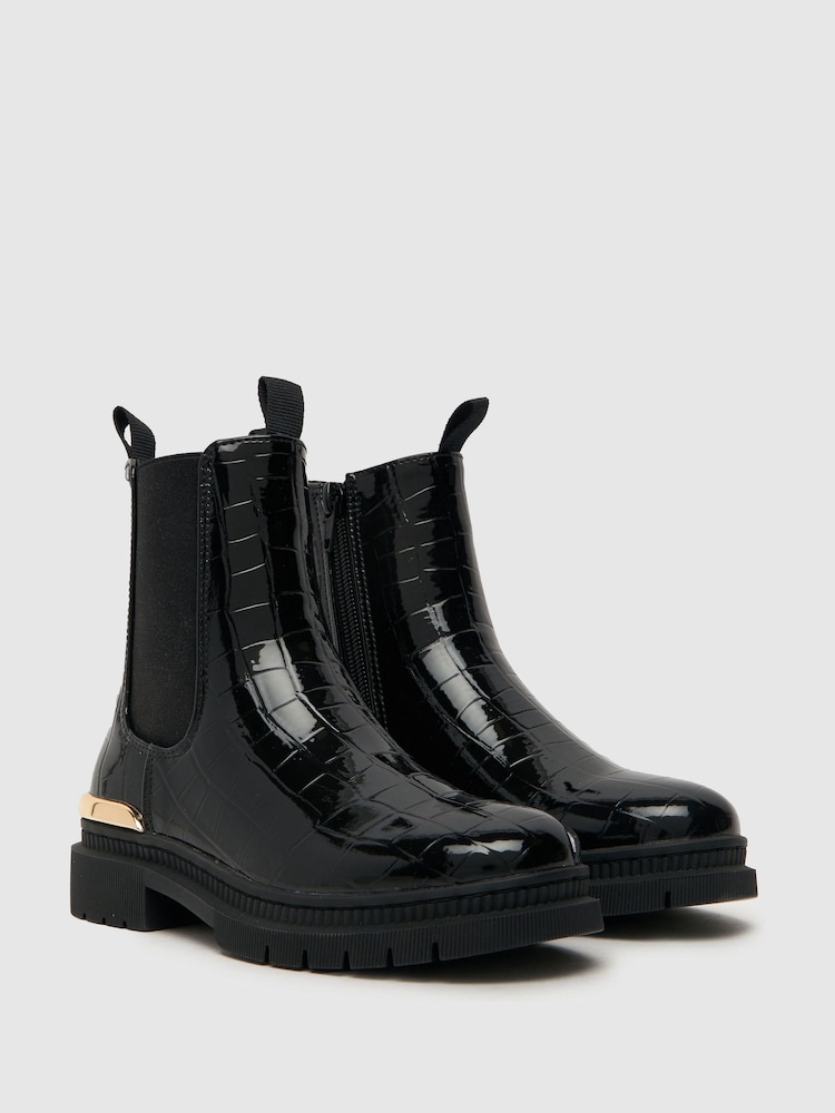 Schuh Calm Black Croc Boots - Image 2 of 4