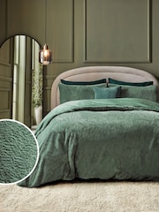 Green Plush Faux Fur Duvet Cover And Pillowcase Set - Image 1 of 4