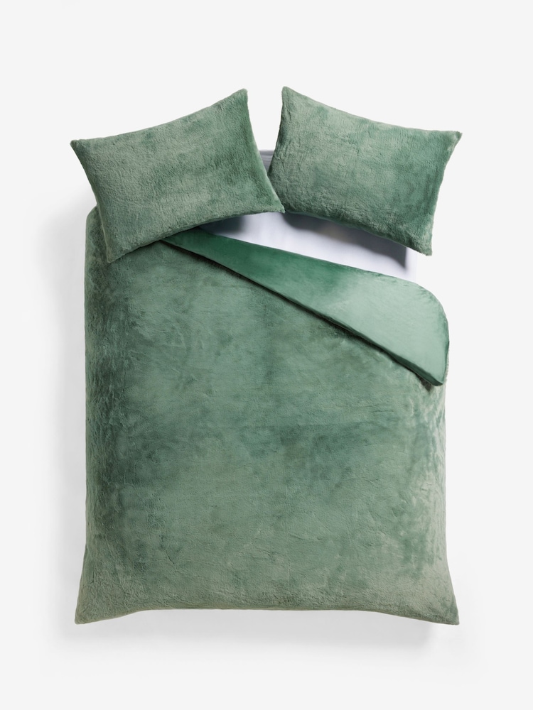 Green Plush Faux Fur Duvet Cover And Pillowcase Set - Image 4 of 4
