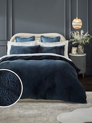 Blue Plush Faux Fur Duvet Cover And Pillowcase Set - Image 1 of 5