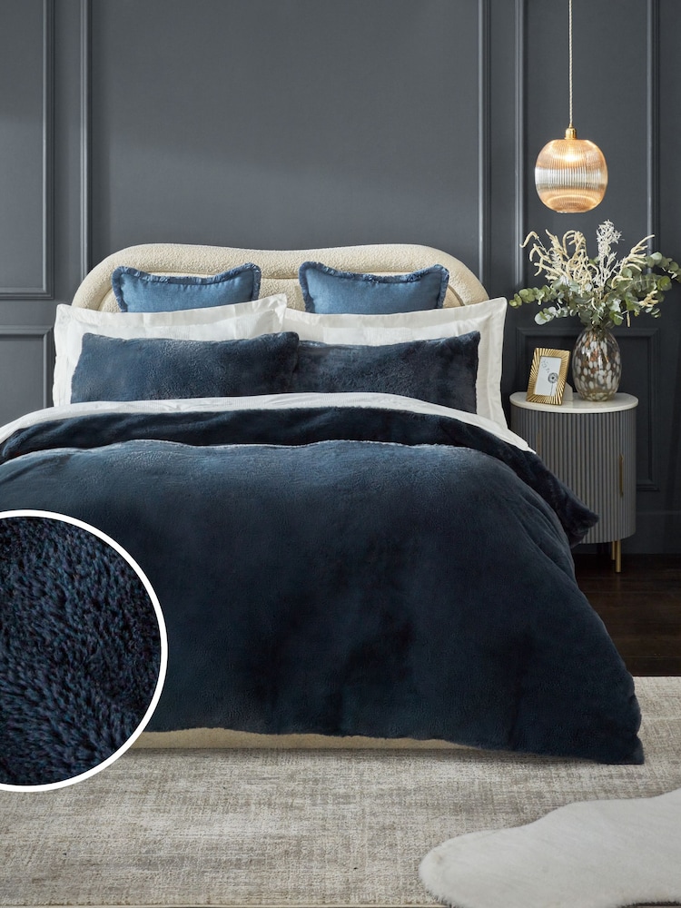 Blue Plush Faux Fur Duvet Cover And Pillowcase Set - Image 1 of 5