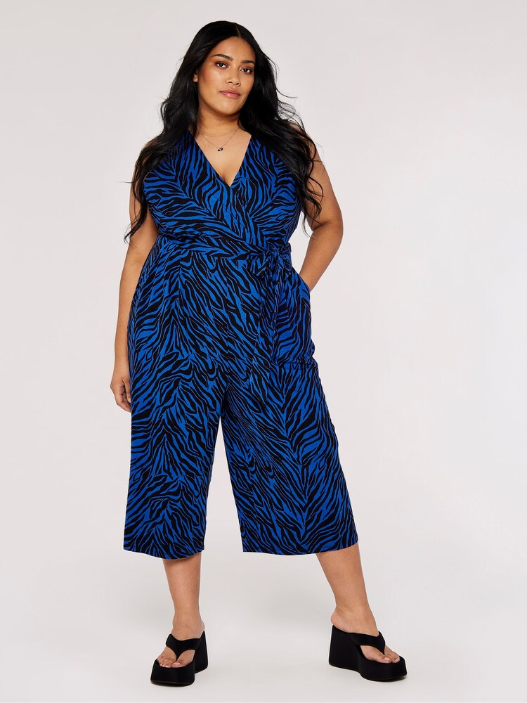 Apricot Blue Zebra Print Jersey Faux Fur Jumpsuit - Image 1 of 5 Apricot Blue Zebra Print Jersey Faux Fur Jumpsuit - Image 1 of 5