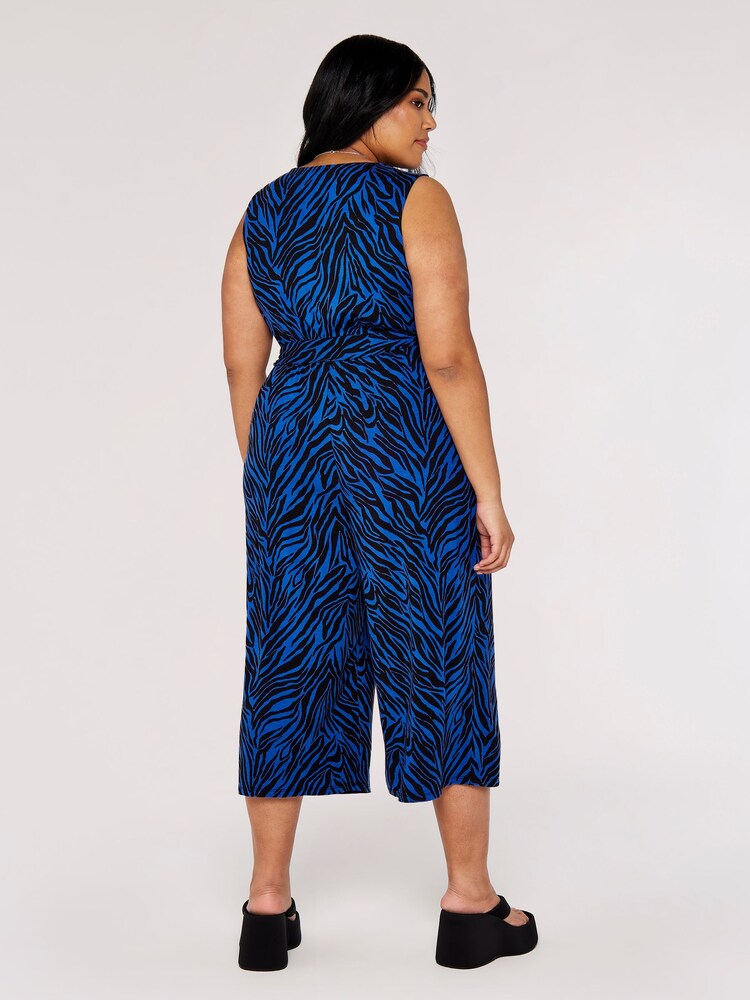 Apricot Blue Zebra Print Jersey Faux Fur Jumpsuit - Image 2 of 5 Apricot Blue Zebra Print Jersey Faux Fur Jumpsuit - Image 2 of 5