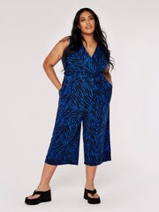 Apricot Blue Zebra Print Jersey Faux Fur Jumpsuit - Image 3 of 5