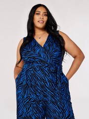 Apricot Blue Zebra Print Jersey Faux Fur Jumpsuit - Image 4 of 5