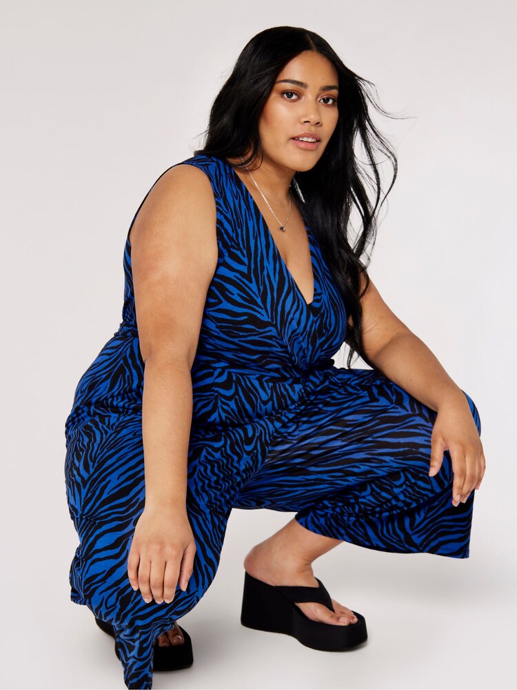 Apricot Blue Zebra Print Jersey Faux Fur Jumpsuit - Image 5 of 5
