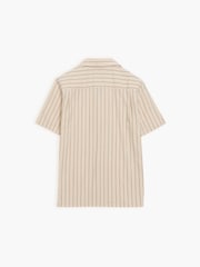 French Connection Cream Cotton Striped Revere Collar Button Short Sleeve Shirt - Image 4 of 6