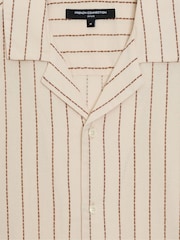 French Connection Cream Cotton Striped Revere Collar Button Short Sleeve Shirt - Image 5 of 6