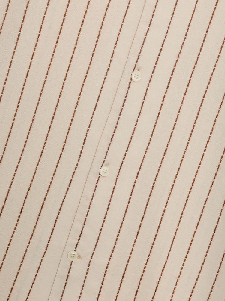 French Connection Cream Cotton Striped Revere Collar Button Short Sleeve Shirt - Image 6 of 6 French Connection Cream Cotton Striped Revere Collar Button Short Sleeve Shirt - Image 6 of 6