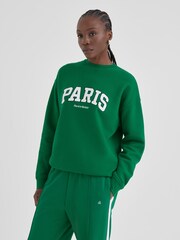 4th & Reckless Green Oversized Otis Boucle Paris Slogan 100% Cotton Sweatshirt - Image 1 of 6