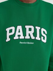 4th & Reckless Green Oversized Otis Boucle Paris Slogan 100% Cotton Sweatshirt - Image 3 of 6
