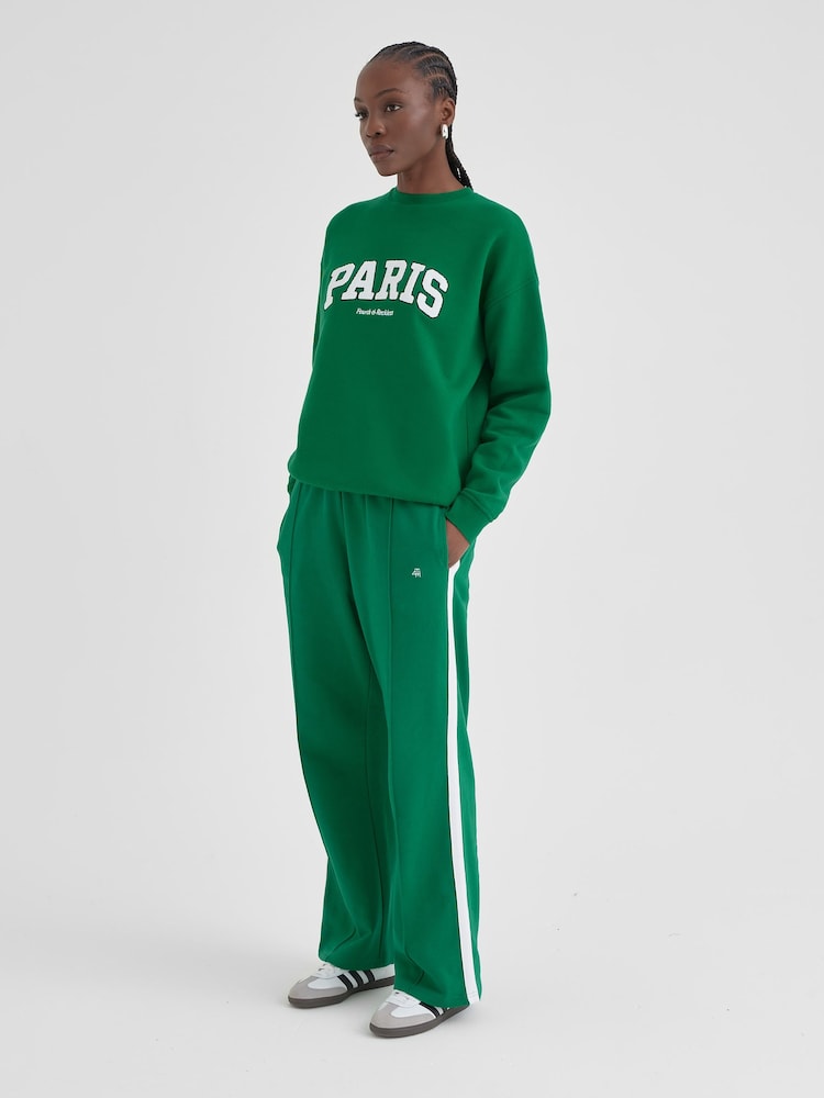 4th & Reckless Green Fergie 100% Cotton Wide Leg Branded Joggers - Image 1 of 5