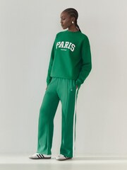 4th & Reckless Green Fergie 100% Cotton Wide Leg Branded Joggers - Image 2 of 5