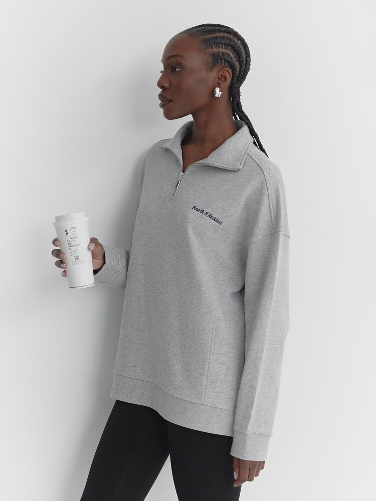 4th & Reckless Grey Marla Half Zip Polo 100% Cotton Sweatshirt - Image 2 of 3 4th & Reckless Grey Marla Half Zip Polo 100% Cotton Sweatshirt - Image 2 of 3