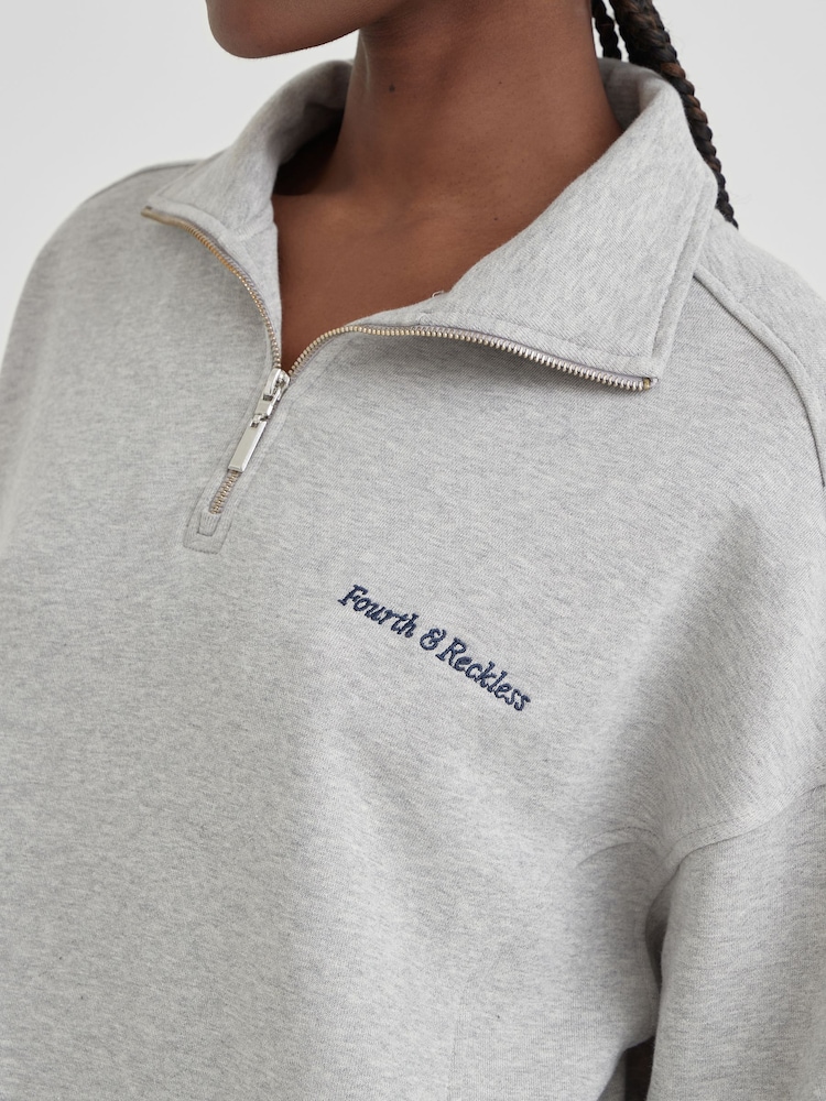 4th & Reckless Grey Marla Half Zip Polo 100% Cotton Sweatshirt - Image 3 of 3