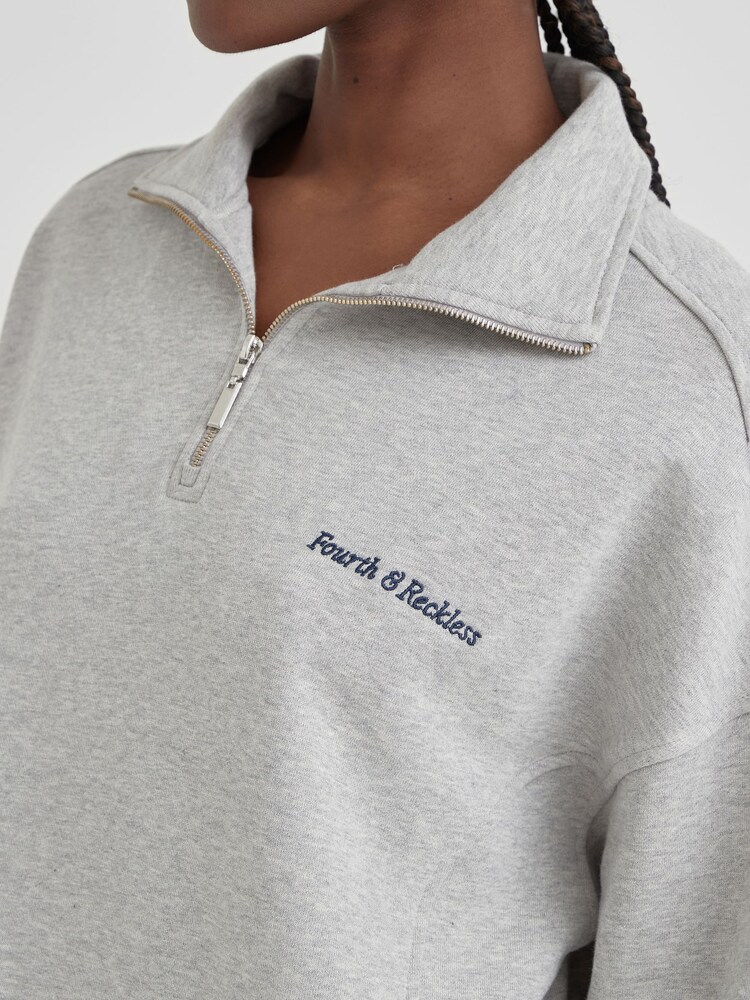4th & Reckless Grey Marla Half Zip Polo 100% Cotton Sweatshirt - Image 3 of 3 4th & Reckless Grey Marla Half Zip Polo 100% Cotton Sweatshirt - Image 3 of 3