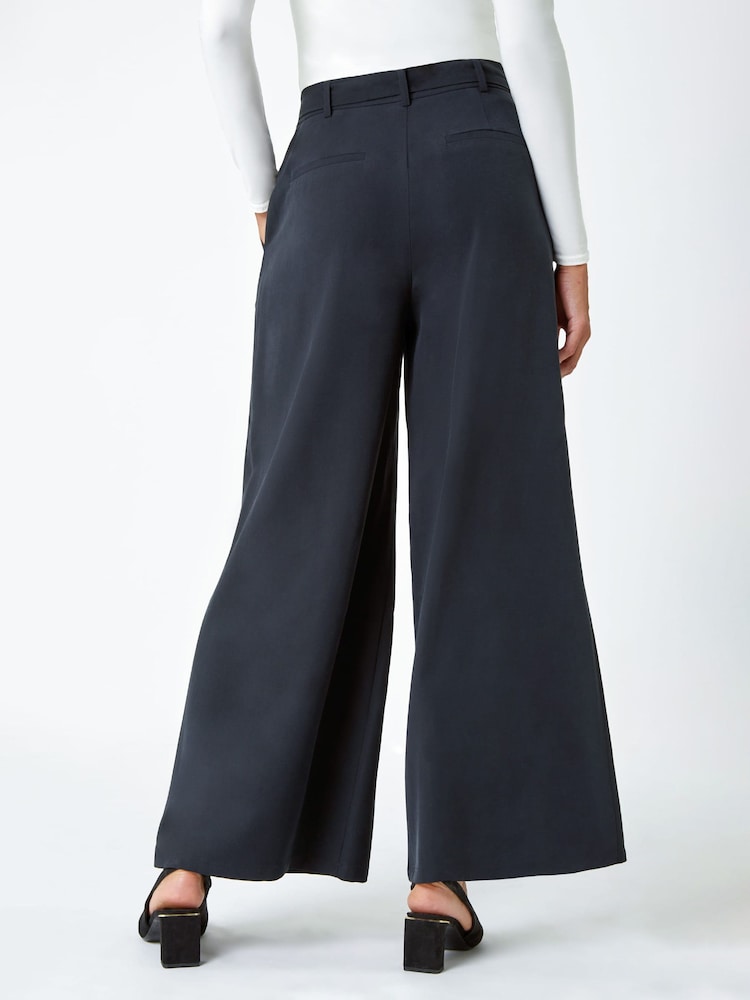 Roman Black Wide Leg Belted Stretch Trousers - Image 2 of 5
