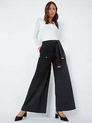 Roman Black Wide Leg Belted Stretch Trousers - Image 3 of 5