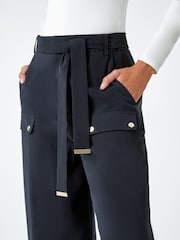 Roman Black Wide Leg Belted Stretch Trousers - Image 5 of 5