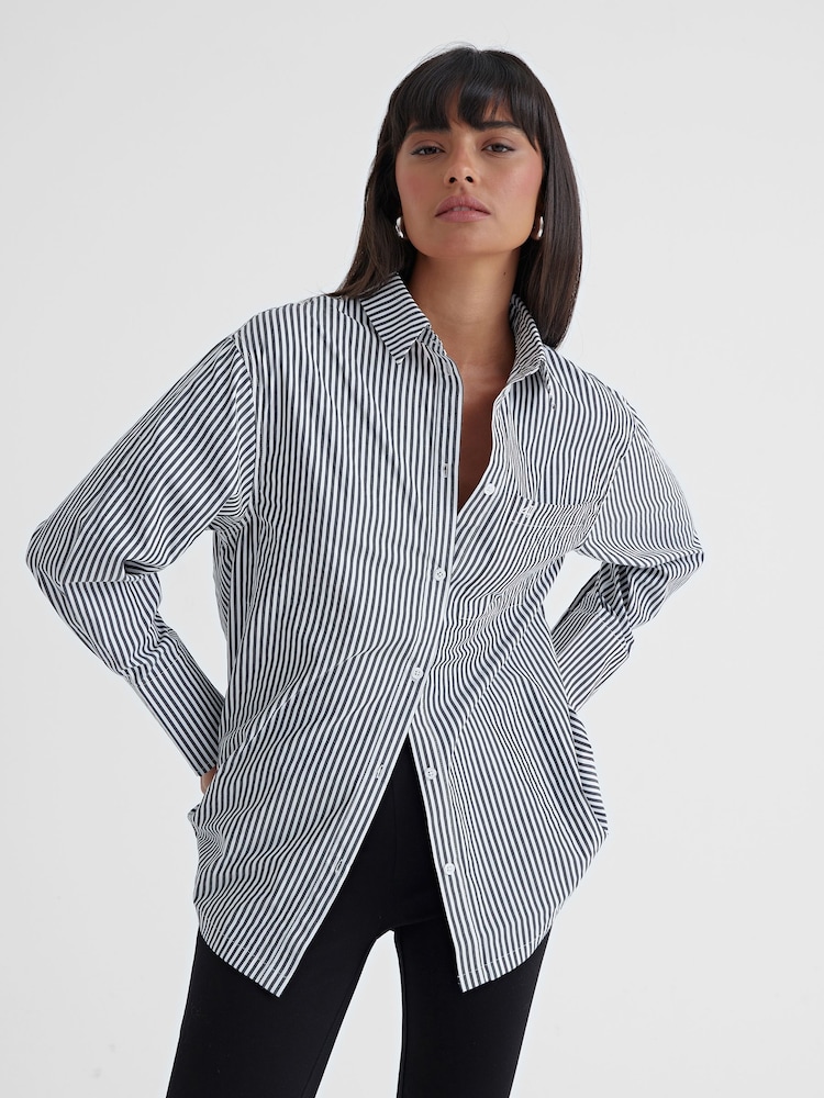 4th & Reckless Black Haleema Stripe Classic Oversized Shirt - Image 1 of 6