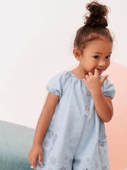 Denim 100% Cotton Broderie Playsuit (3mths-7yrs) - Image 1 of 6
