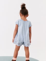 Denim 100% Cotton Broderie Playsuit (3mths-7yrs) - Image 2 of 6