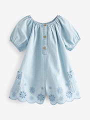Denim 100% Cotton Broderie Playsuit (3mths-7yrs) - Image 4 of 6