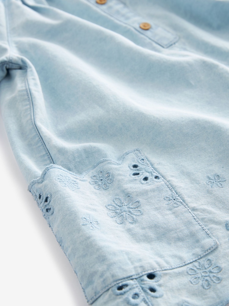 Denim 100% Cotton Broderie Playsuit (3mths-7yrs) - Image 6 of 6 Denim 100% Cotton Broderie Playsuit (3mths-7yrs) - Image 6 of 6