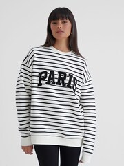 4th & Reckless White Anni Stripe Boucle Paris 100% Cotton Sweatshirt - Image 1 of 5