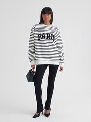 4th & Reckless White Anni Stripe Boucle Paris 100% Cotton Sweatshirt - Image 2 of 5