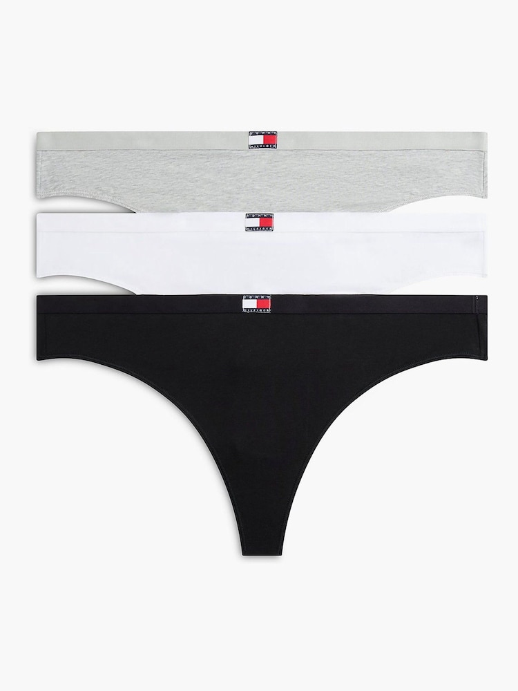 Tommy Hilfiger Black Heritage Logo Thongs 3 Pack - Image 1 of 1 Tommy Hilfiger Black Heritage Logo Thongs 3 Pack - Image 1 of 1